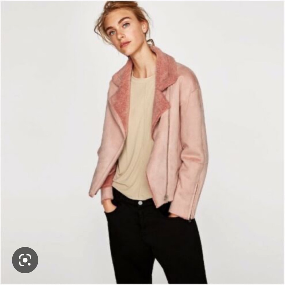 Zara Pink Faux Shearling Suede Jacket Gem